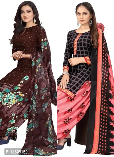 Brown  Black Crepe Printed Dress Material with Dupatta For Women (Combo pack of 2)-thumb0