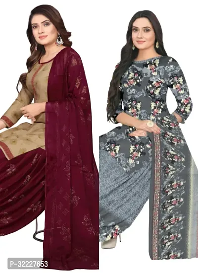 Elegant Multicoloured Cotton Printed Dress Material with Dupatta For Women (Combo Pack of 2)-thumb0