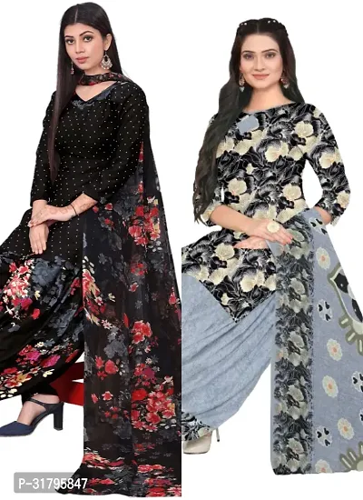 Elegant Multicoloured Cotton Printed Dress Material with Dupatta For Women (Combo Pack of 2)-thumb0