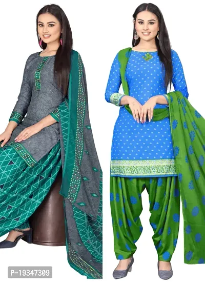 Grey  Blue Crepe Printed Dress Material with Dupatta For Women (Combo pack of 2)