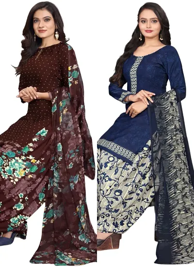 Stylish Cotton Blend Printed Unstitched Suits - Pack of 2