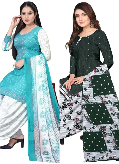 Stylish Crepe Digital Printed Unstitched Suits - Pack Of 2