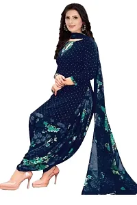 Elegant Navy Blue Rayon Ethnic Print Dress Material with Dupatta For Women-thumb1