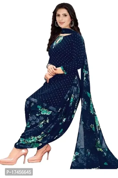 Elegant Navy Blue Rayon Ethnic Print Dress Material with Dupatta For Women-thumb2