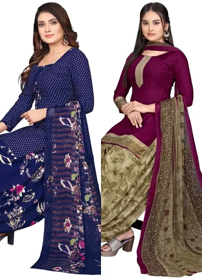 Stylish Crepe Digital Printed Unstitched Suits - Pack Of 2