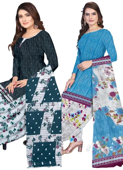 Stylish Crepe Digital Printed Unstitched Suits - Pack Of 2