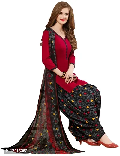 Elegant Red Crepe Printed Dress Material with Dupatta For Women-thumb0