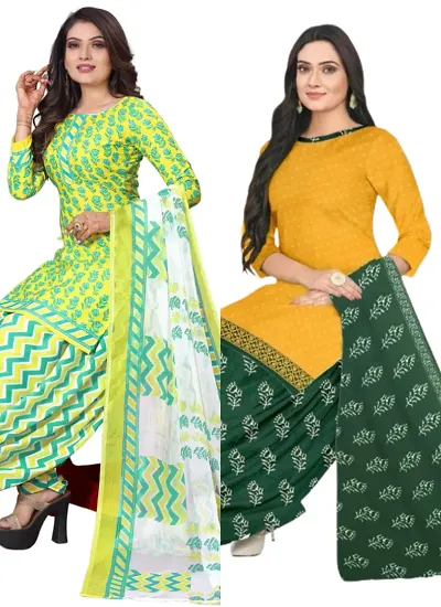 Stylish Cotton Blend Printed Unstitched Suits - Pack of 2