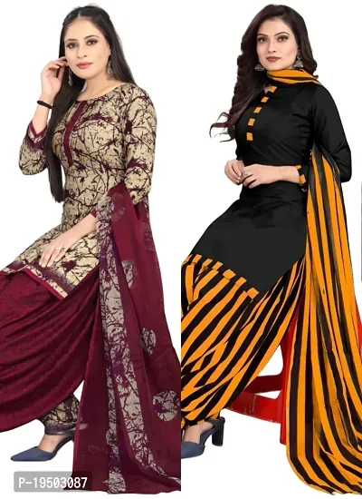 Beige  Black Crepe Printed Dress Material with Dupatta For Women (Combo pack of 2)