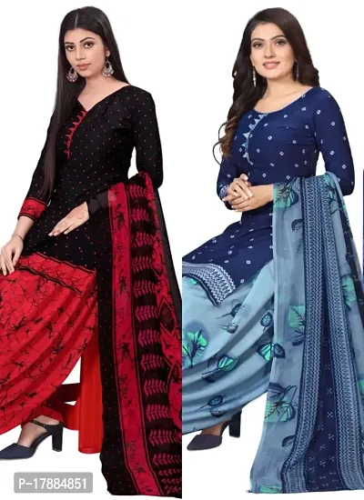Black  Blue Crepe Printed Dress Material with Dupatta For Women (Combo pack of 2)-thumb0