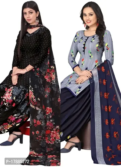 Black  Grey Crepe Printed Dress Material with Dupatta For Women (Combo pack of 2)