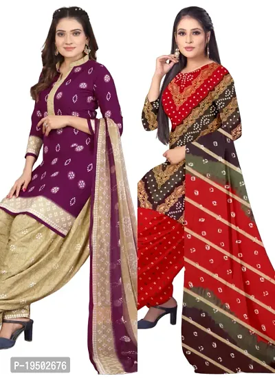 Purple  Multicolor Crepe Printed Dress Material with Dupatta For Women (Combo pack of 2)