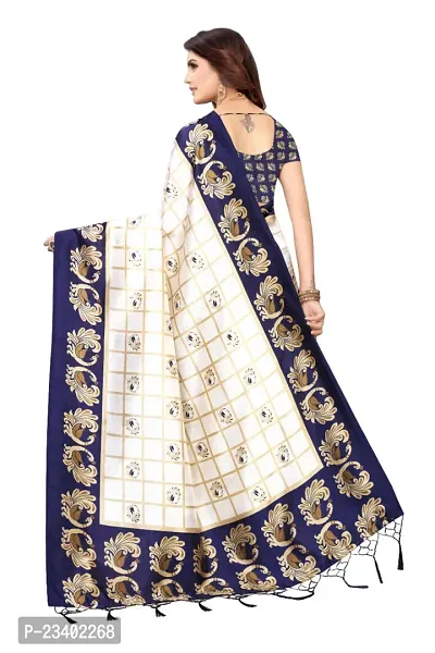 Stylish Art Silk Navy Blue Printed Kanjeevaram Saree with Blouse piece-thumb2