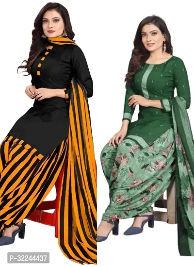 Elegant Multicoloured Cotton Printed Dress Material with Dupatta For Women - Pack of 2