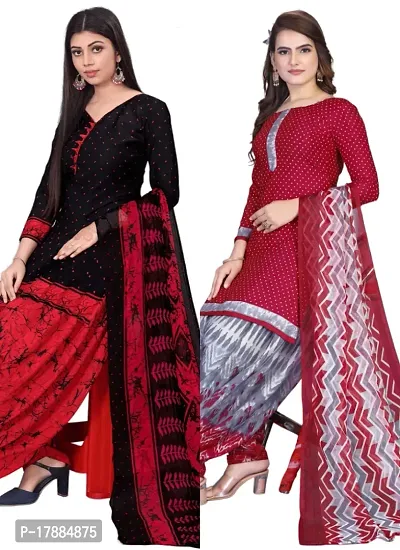 Black  Maroon Crepe Printed Dress Material with Dupatta For Women (Combo pack of 2)-thumb0