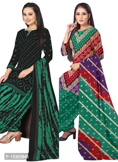 Black  Multicolor Crepe Printed Dress Material with Dupatta For Women (Combo pack of 2)-thumb0