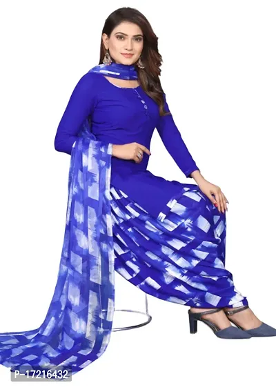 Elegant Blue Crepe Printed Dress Material with Dupatta For Women-thumb0