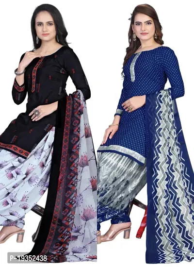 Navy Blue  Navy Blue Crepe Printed Dress Material with Dupatta For Women (Combo pack of 2)