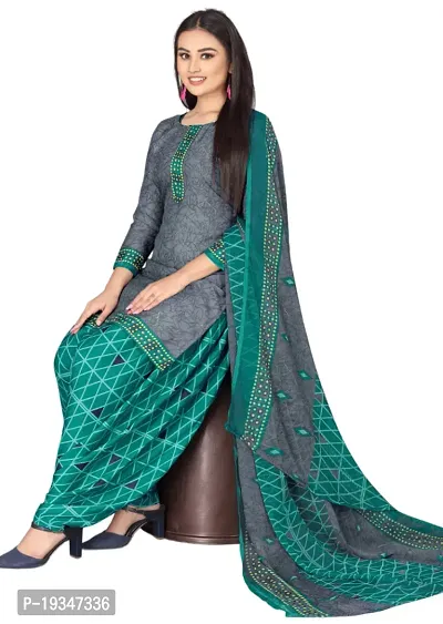 Grey  Navy Blue Crepe Printed Dress Material with Dupatta For Women (Combo pack of 2)-thumb2