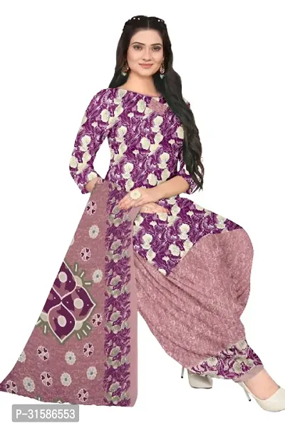 Elegant Purple Cotton Blend Printed Dress Material with Dupatta For Women