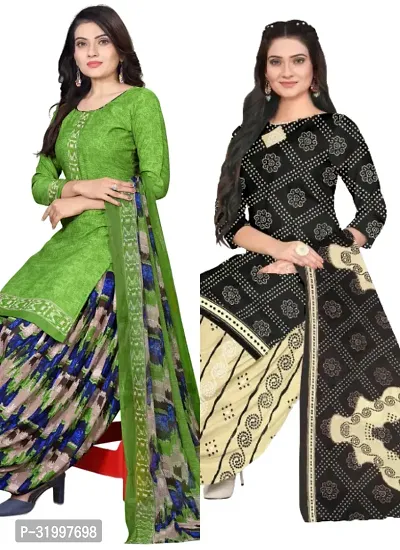 Elegant Multicoloured Cotton Printed Dress Material with Dupatta For Women (Combo Pack of 2)