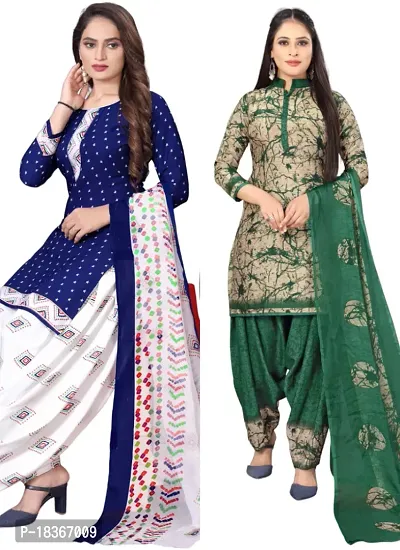 Navy Blue  Beige Crepe Printed Dress Material with Dupatta For Women (Combo pack of 2)