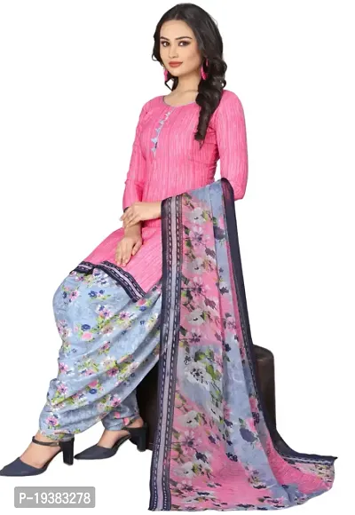 Pink  Beige Crepe Printed Dress Material with Dupatta For Women (Combo pack of 2)-thumb2