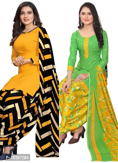 Yellow  Green Crepe Printed Dress Material with Dupatta For Women (Combo pack of 2)-thumb0