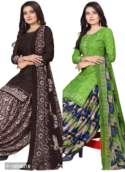 Brown  Green Crepe Printed Dress Material with Dupatta For Women (Combo pack of 2)