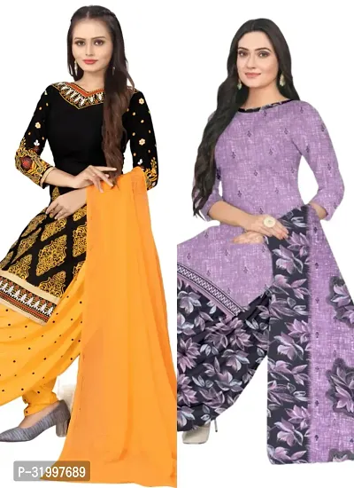 Elegant Multicoloured Cotton Printed Dress Material with Dupatta For Women (Combo Pack of 2)-thumb0