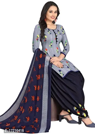 Elegant Grey Crepe Printed Dress Material with Dupatta For Women-thumb0