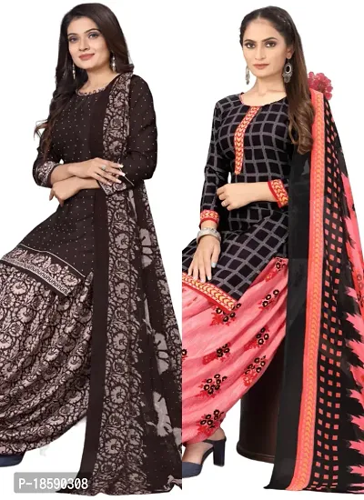 Brown  Black Crepe Printed Dress Material with Dupatta For Women (Combo pack of 2)