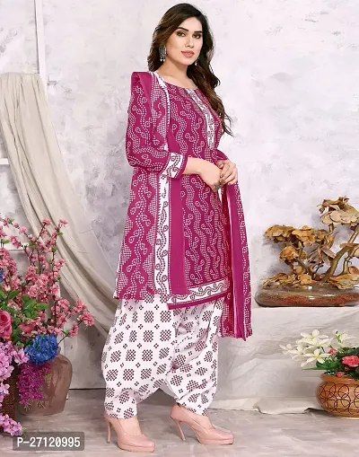 Elegant Pink Cotton Floral Print Dress Material with Dupatta For Women-thumb4