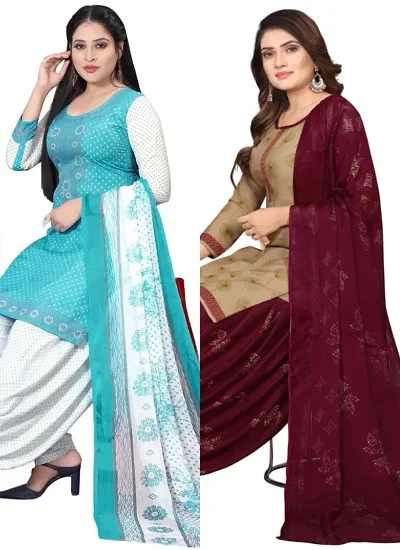 Sea Crepe Dress Material with Dupatta For Women (Combo pack of 2)