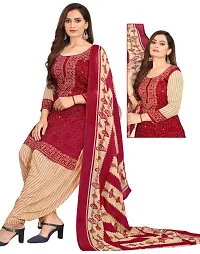 Brown  Red Crepe Printed Dress Material with Dupatta For Women (Combo pack of 2)-thumb2