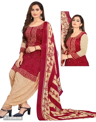Brown  Red Crepe Printed Dress Material with Dupatta For Women (Combo pack of 2)-thumb3