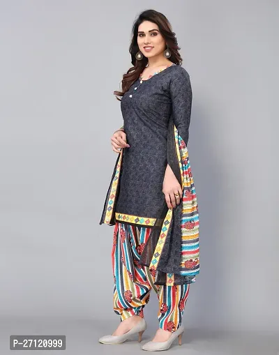 Elegant Grey Cotton Floral Print Dress Material with Dupatta For Women-thumb5