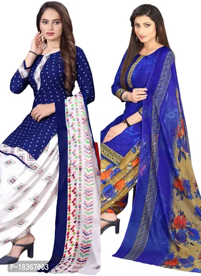 Navy Blue  Navy Blue Crepe Printed Dress Material with Dupatta For Women (Combo pack of 2)