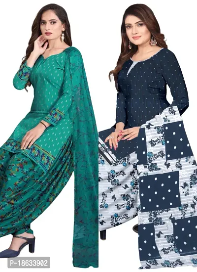 Teal  Multicolor Crepe Printed Dress Material with Dupatta For Women (Combo pack of 2)