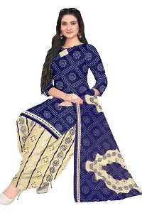 Elegant Blue Cotton Blend Printed Dress Material with Dupatta For Women-thumb1