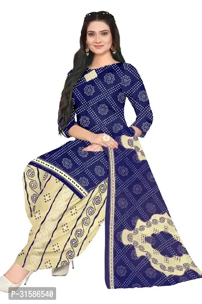 Elegant Blue Cotton Blend Printed Dress Material with Dupatta For Women-thumb2