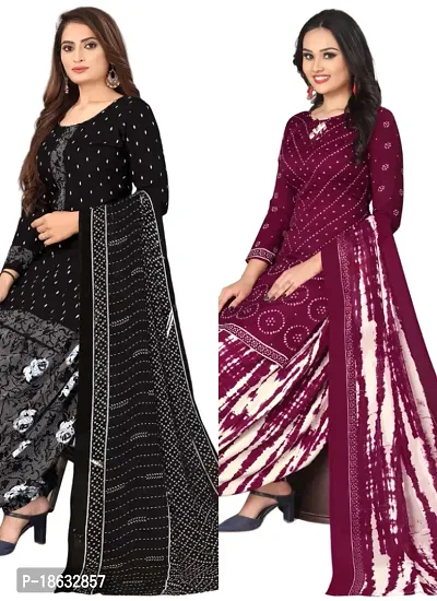 Black  Maroon Crepe Printed Dress Material with Dupatta For Women (Combo pack of 2)