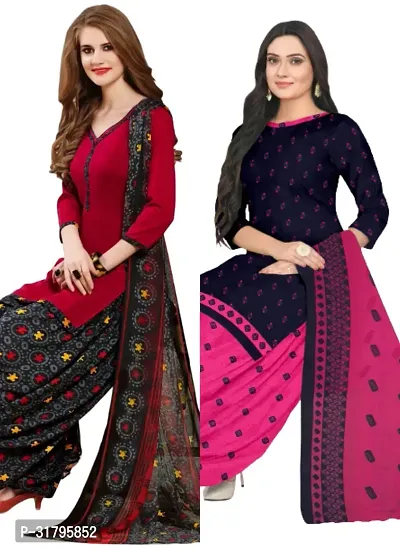 Elegant Multicoloured Cotton Printed Dress Material with Dupatta For Women (Combo Pack of 2)-thumb0