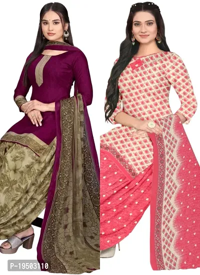 Wine  Pink Crepe Printed Dress Material with Dupatta For Women (Combo pack of 2)