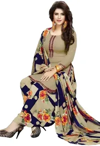 Elegant Beige Rayon Ethnic Print Dress Material with Dupatta For Women-thumb1