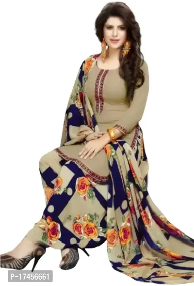 Elegant Beige Rayon Ethnic Print Dress Material with Dupatta For Women-thumb2