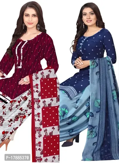 Maroon  Blue Crepe Printed Dress Material with Dupatta For Women (Combo pack of 2)