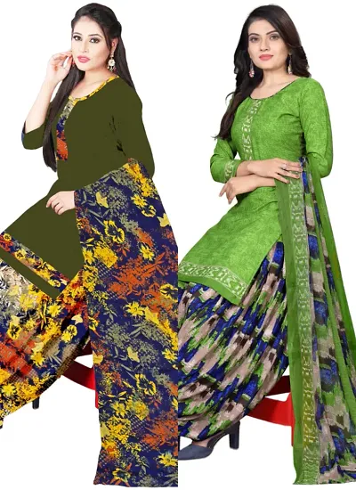 Stylish Cotton Blend Printed Unstitched Suits - Pack of 2