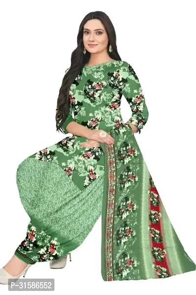 Elegant Green Cotton Blend Printed Dress Material with Dupatta For Women-thumb0