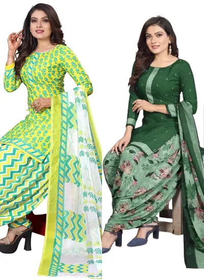 Stylish Cotton Blend Printed Unstitched Suits - Pack of 2